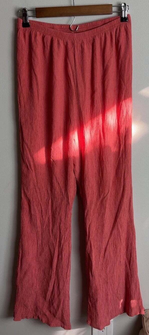 Lulus Wide Leg Pants Women Coral Crinkle Textured Elastic Waist Size Medium Wm’s
